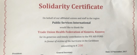 FSSHK pranon mirënjohje për Solidaritet nga PSI